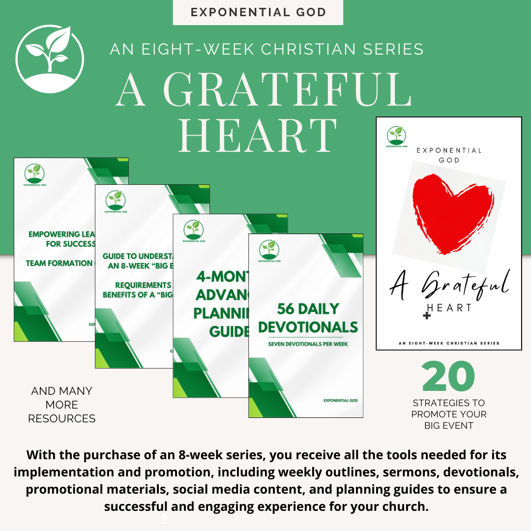 A Grateful Heart is an 8-week series dedicated to living a life of gratitude. Each week reveals ways to practice thankfulness in difficult times, relationships, and service, leading to a more joyful, faith-centered life in God.