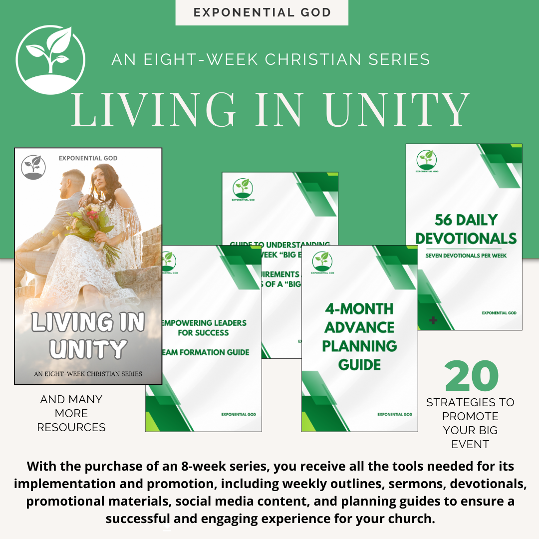 Living in Unity is an 8-week series dedicated to unity in marriage and community. Each week reveals ways to strengthen bonds through spiritual practices, forgiveness, and financial stewardship, building a foundation for a harmonious, faith-filled life.